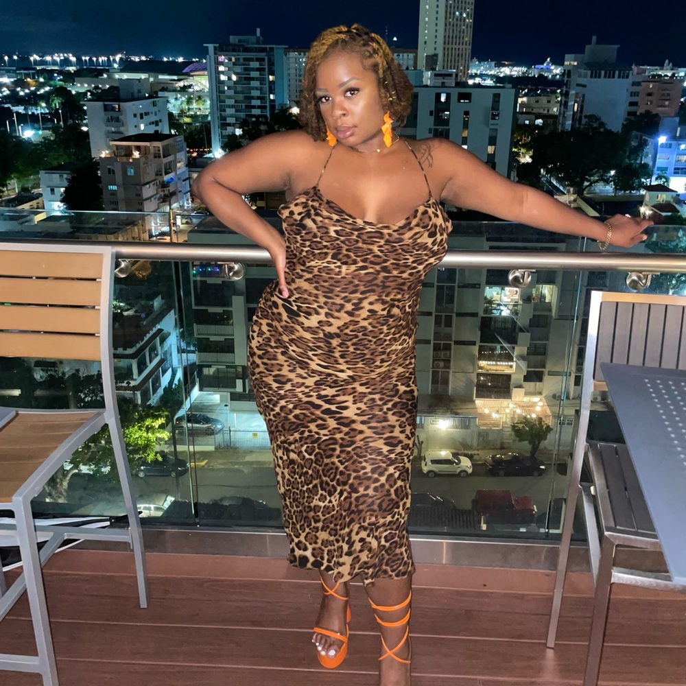Sexy Halter Spaghetti Strap Cheetah Leopard Print Dress
